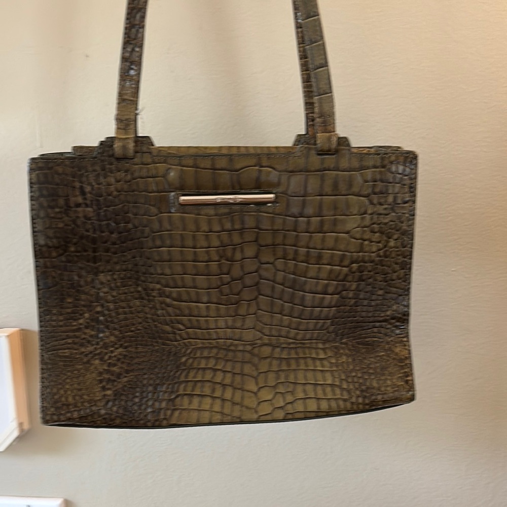 COLE HAAN Vintage Crocodile- Embossed Leather Green Handbag